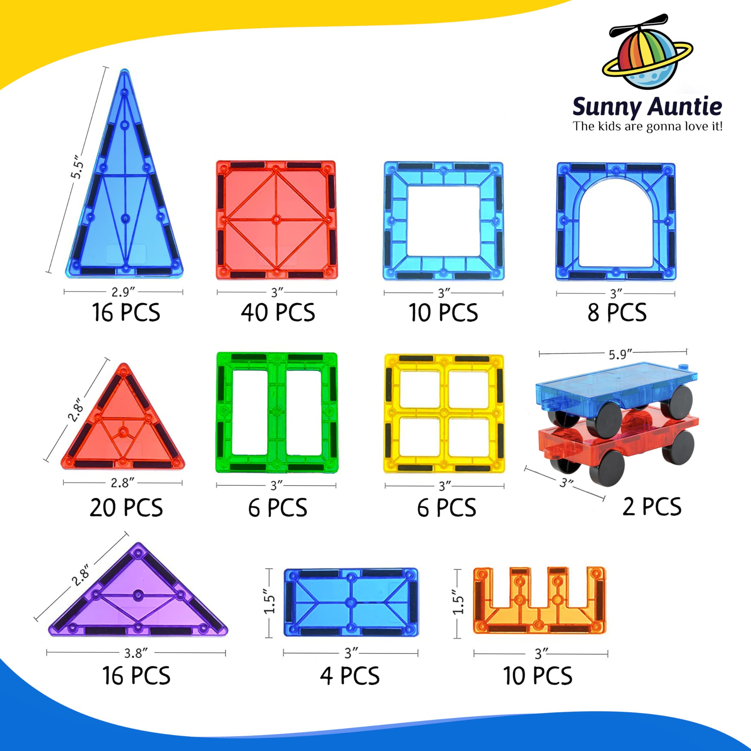 Sunny Auntie Magnetic Tiles XL Set BPA-free materials support safe play.
