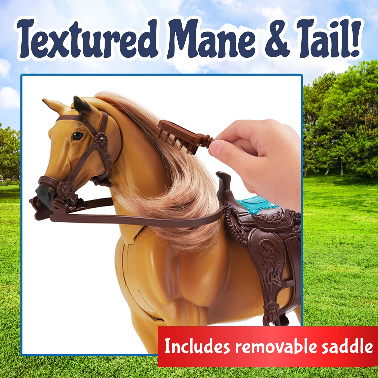 Sunny Days Entertainment Quarter Horse detachable saddle for lifelike dressing play.