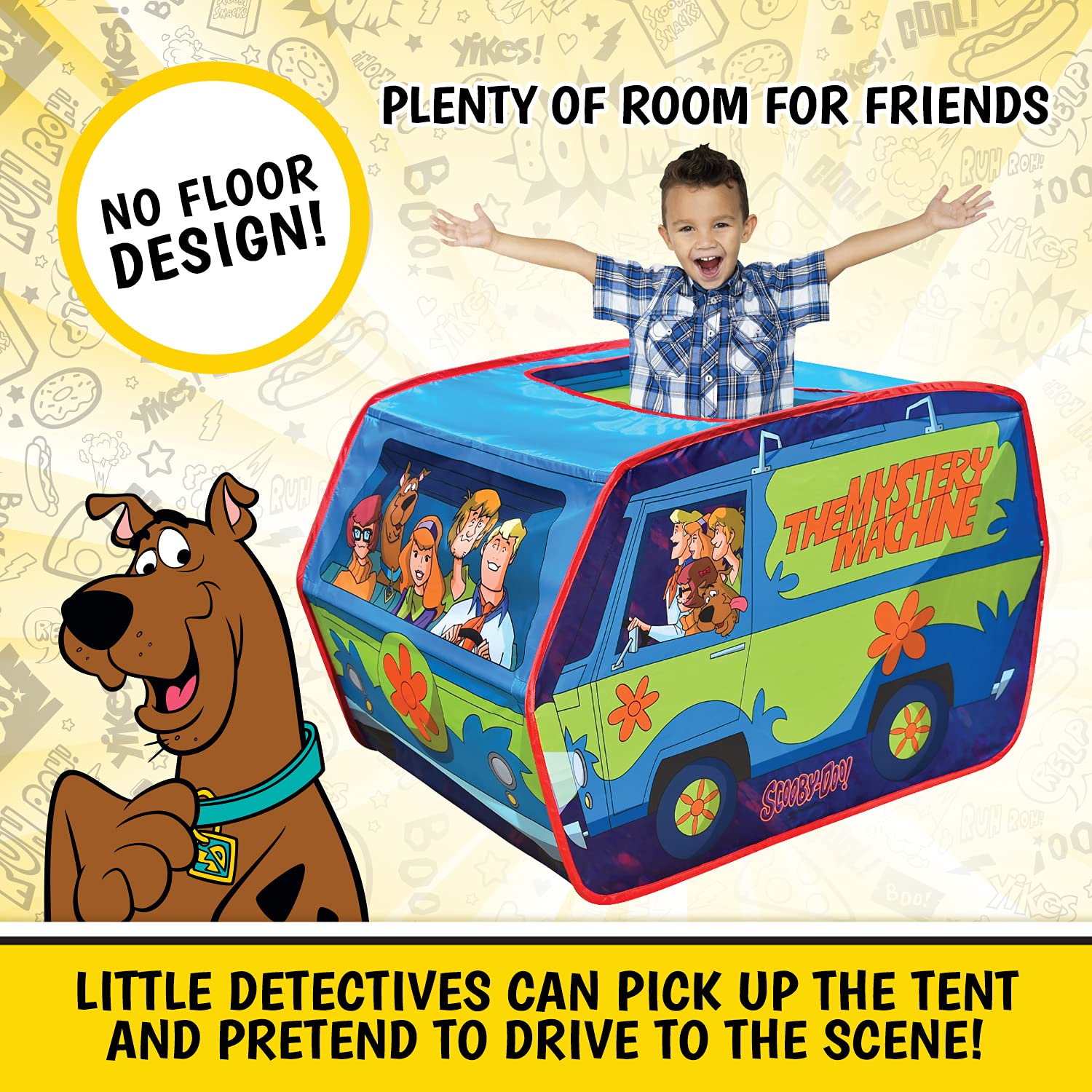 Sunny Days Scooby-Doo Mystery Machine tent pop-up design enables quick setup.