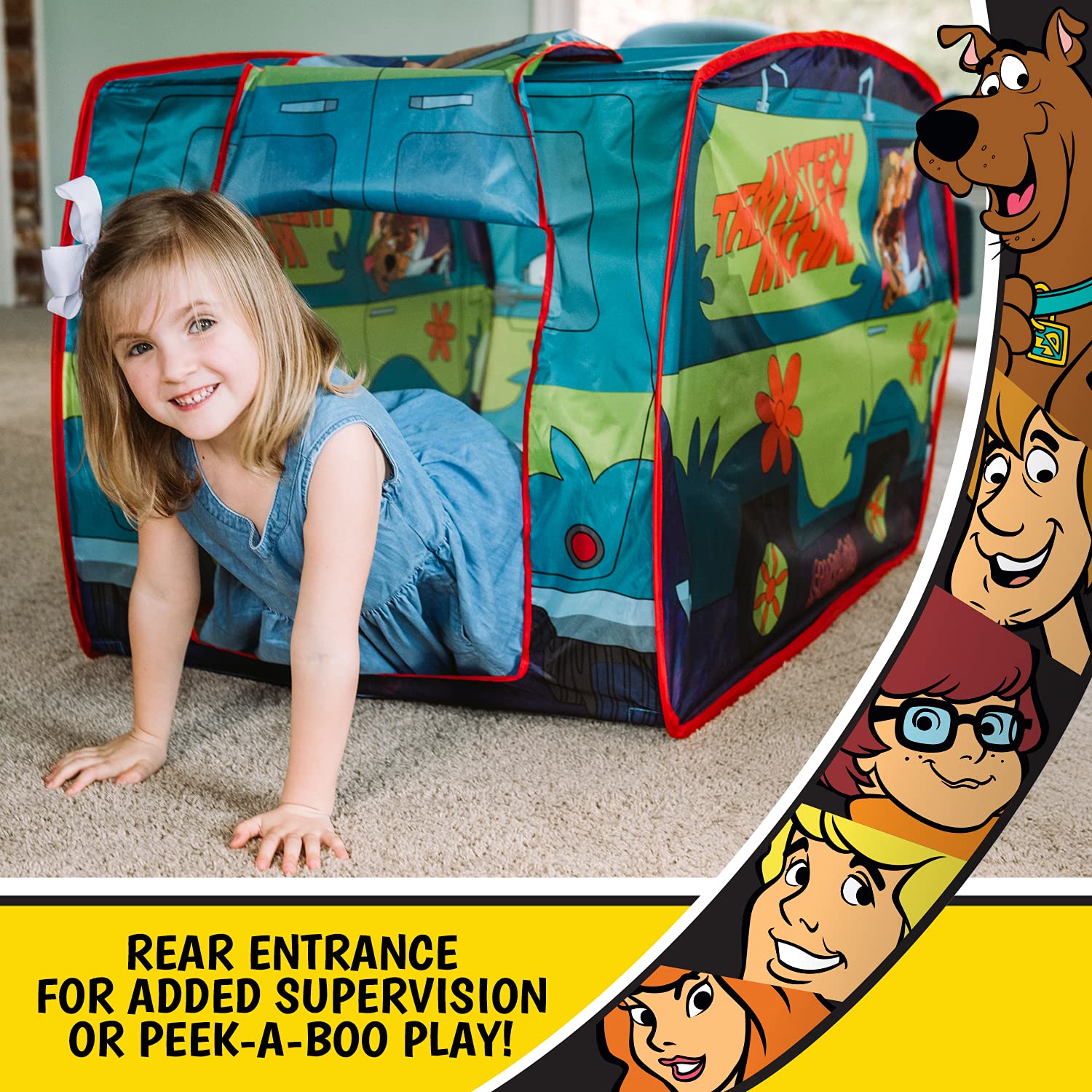 Sunny Days Entertainment Scooby-Doo Mystery Machine tent roof opening for lookout fun.