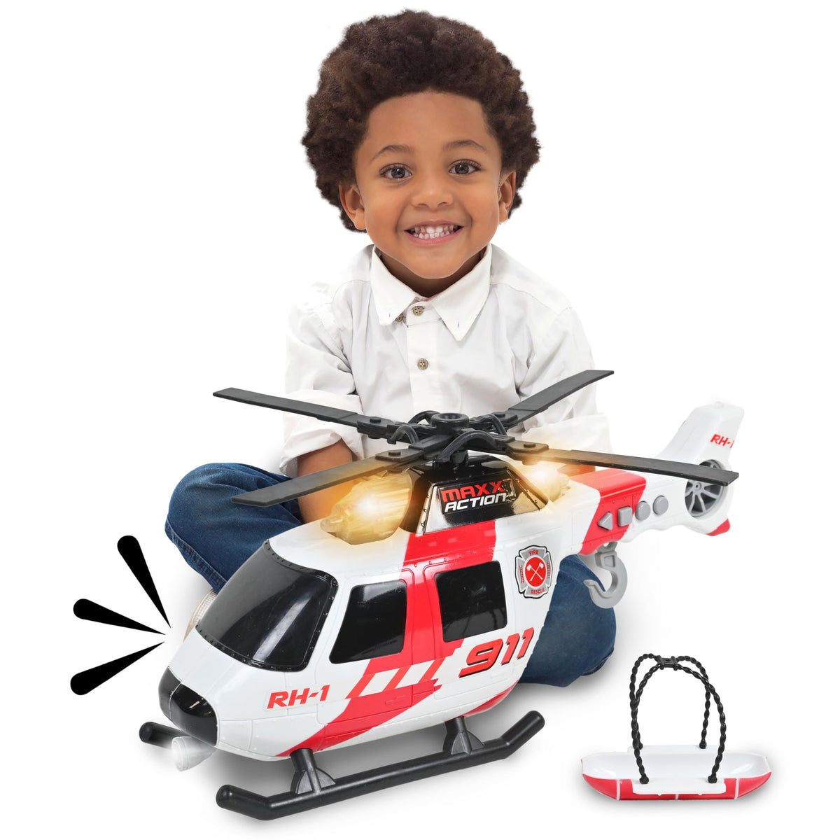 Sunny Days Maxx Action Helicopter Lights: bright LEDs energize imaginative rescue play.