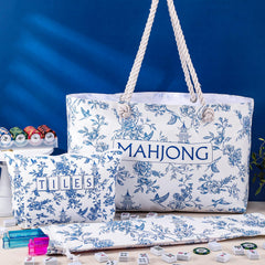 Sunnymove blue and white patterned tote adds elegant style to game night.