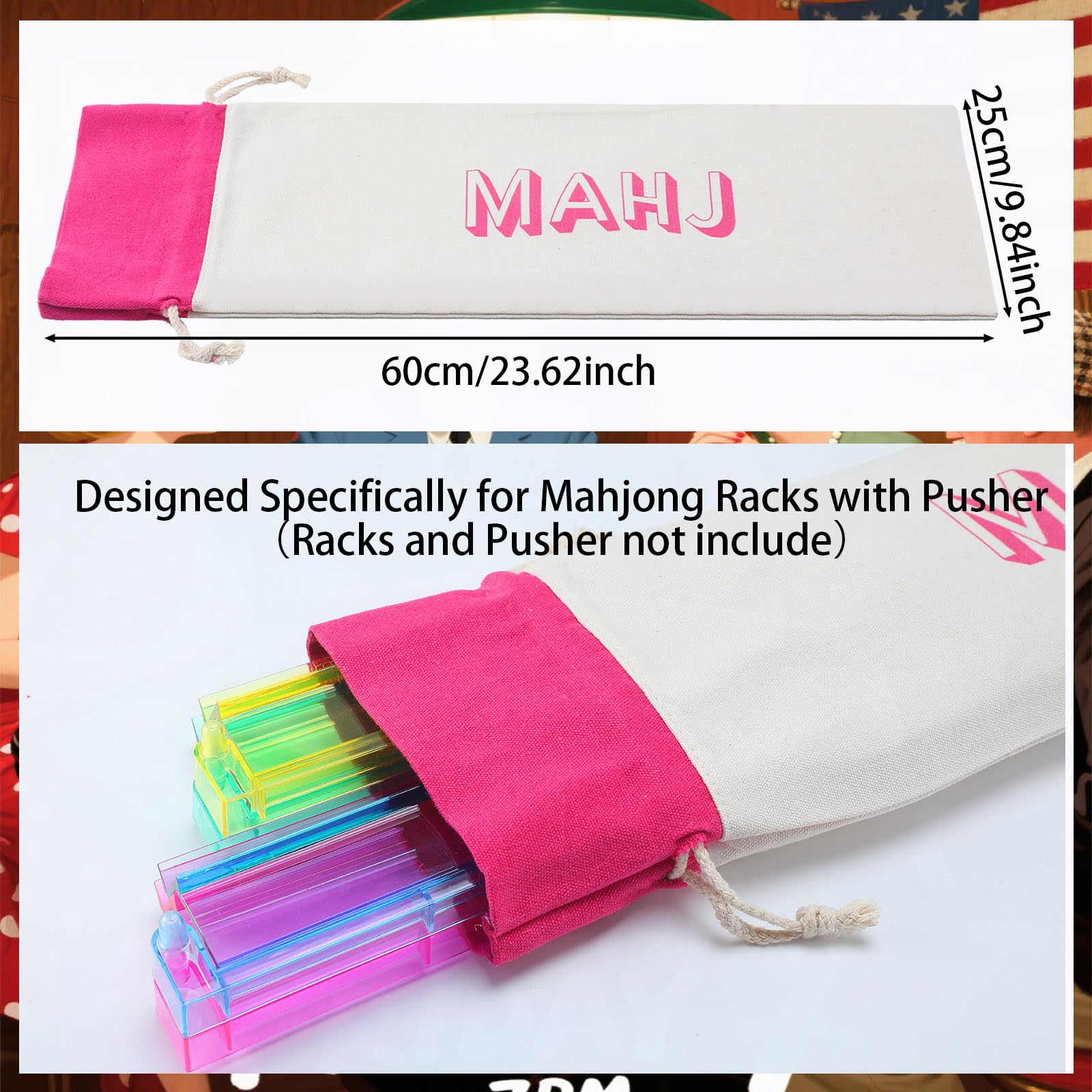 Sunnymove large pink canvas mahjong bag stores tiles and racks securely.