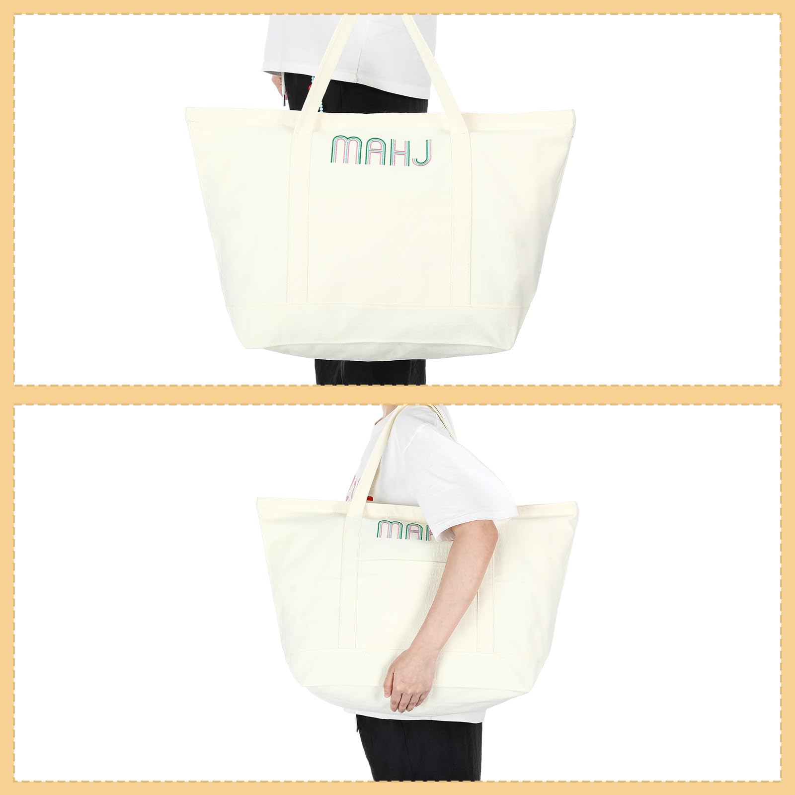Sunnymove white mahjong bag zipper pocket secures accessories like dice and chips.