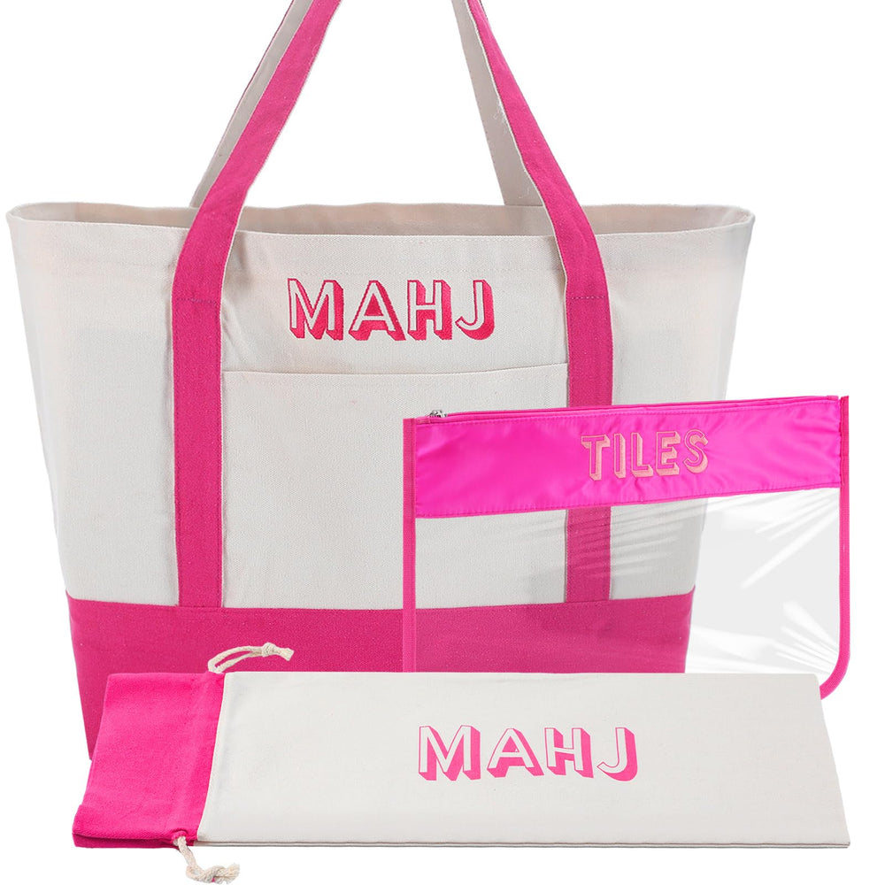 Sunnymove mahjong bag with pink embroidery for stylish storage.