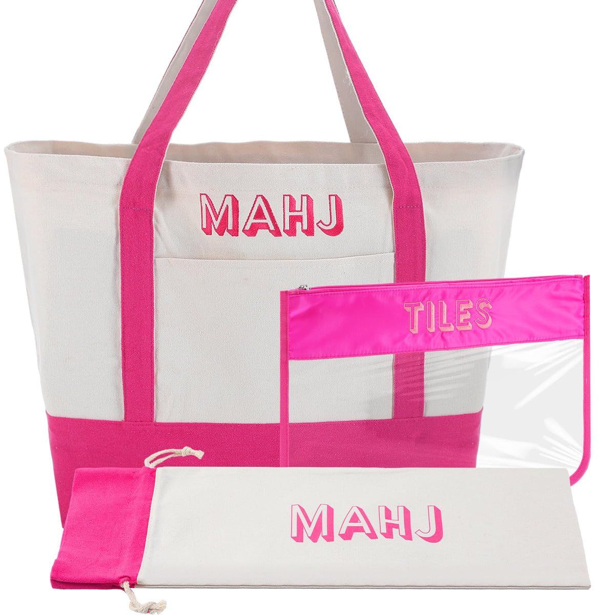 Sunnymove mahjong bag with pink embroidery for stylish storage.