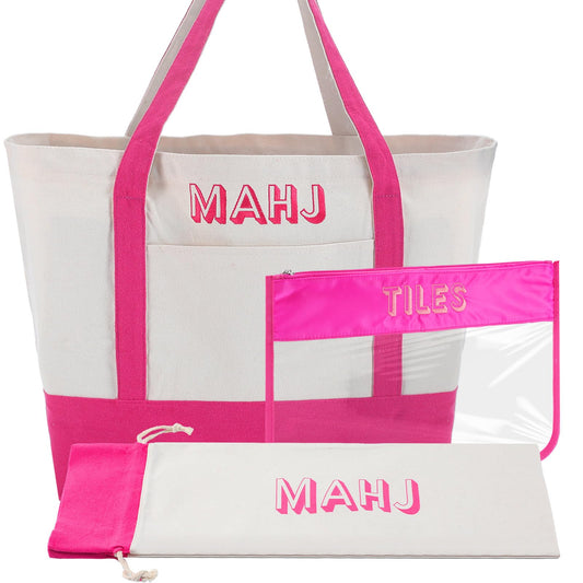 Sunnymove mahjong bag with pink embroidery for stylish storage.