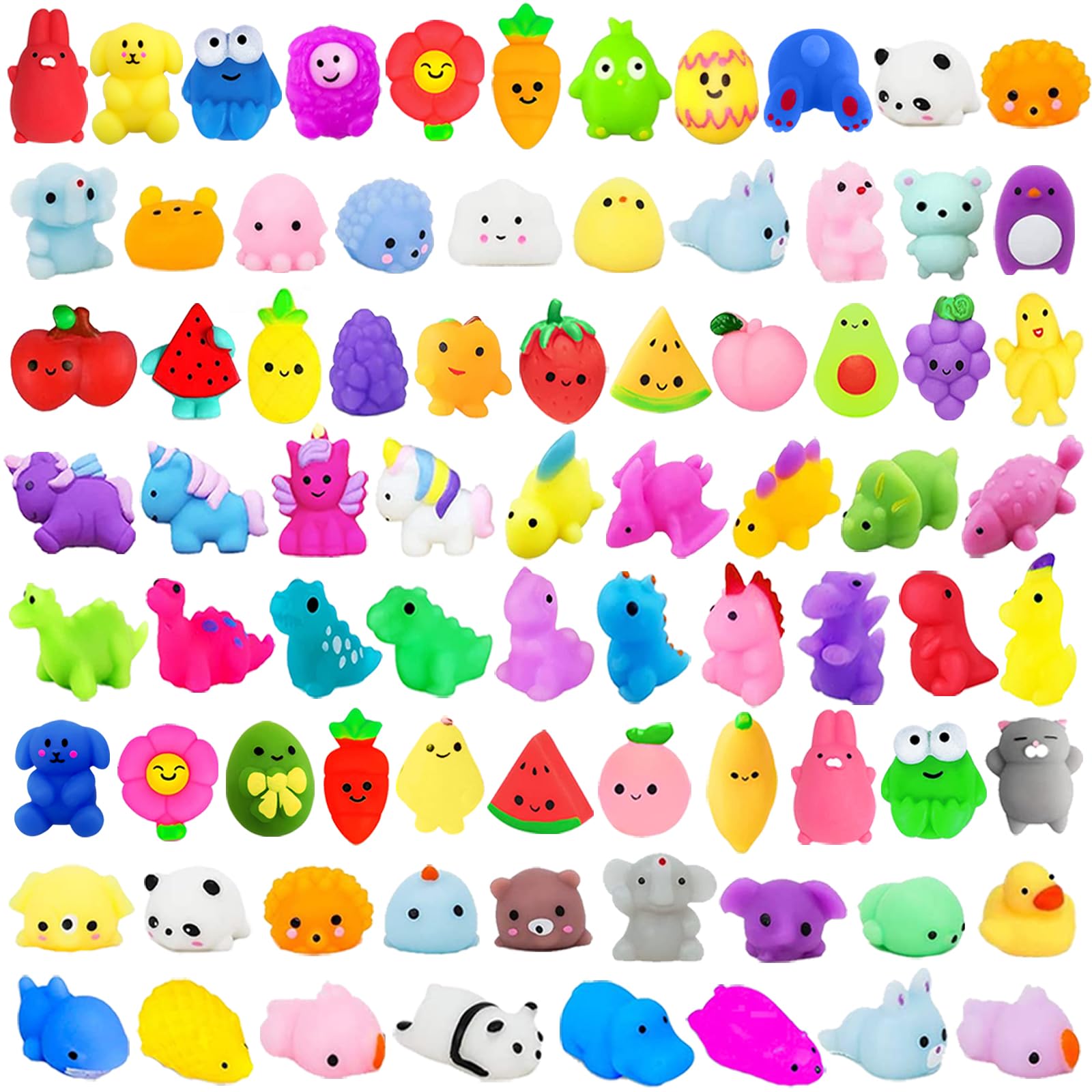 SunPROUND 130Pcs mochi squishies assortment with dinosaurs for classroom prizes.