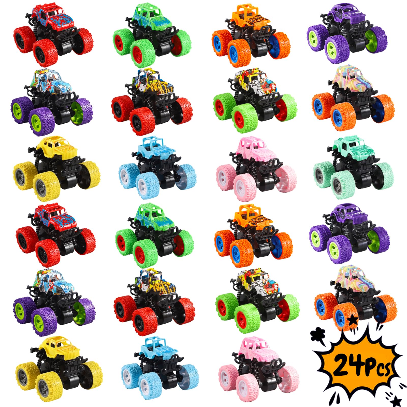 Sunpround mini Monster Jam trucks in push-action pose for engaging tactile play