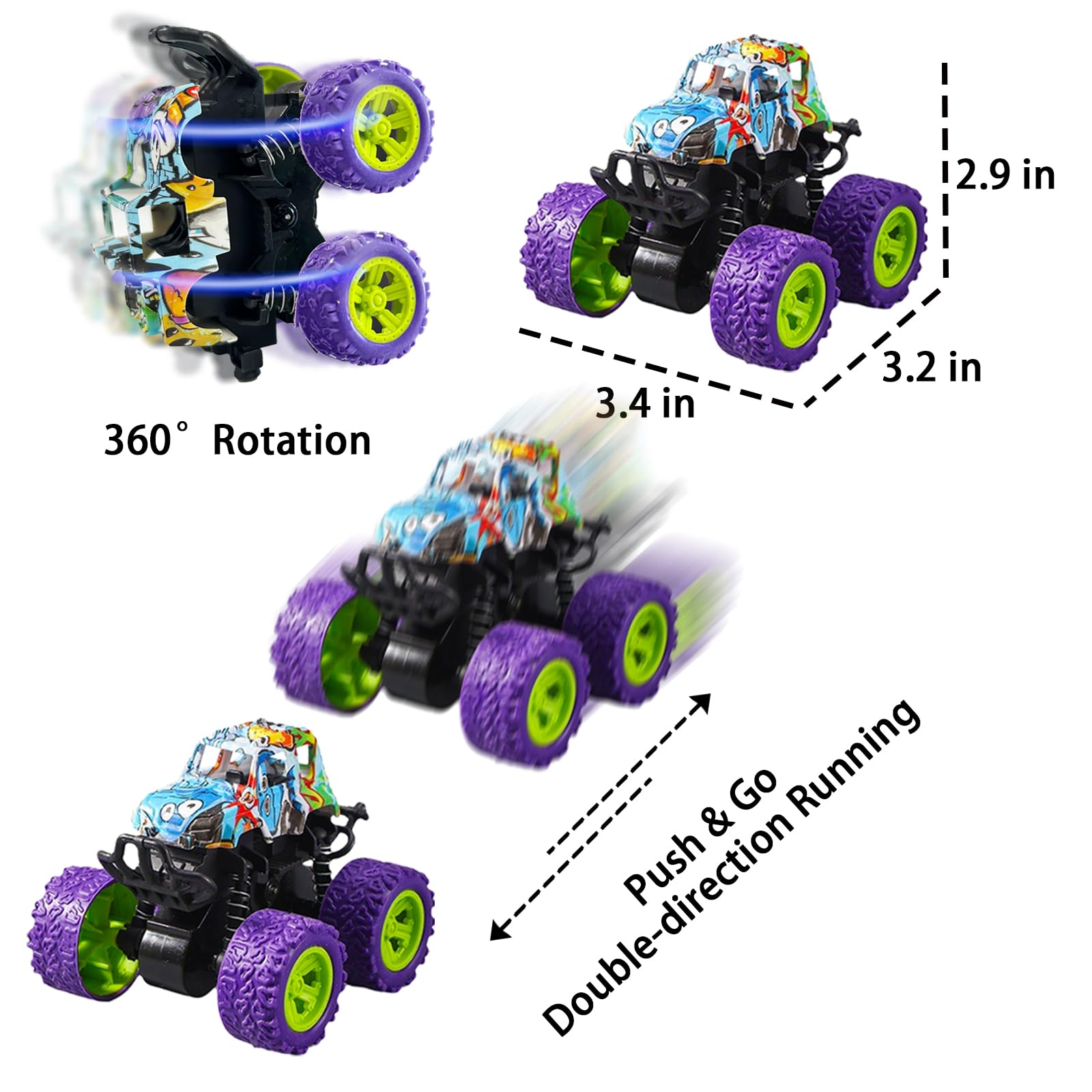Sunpround friction push-go trucks on various surfaces for noise-free play