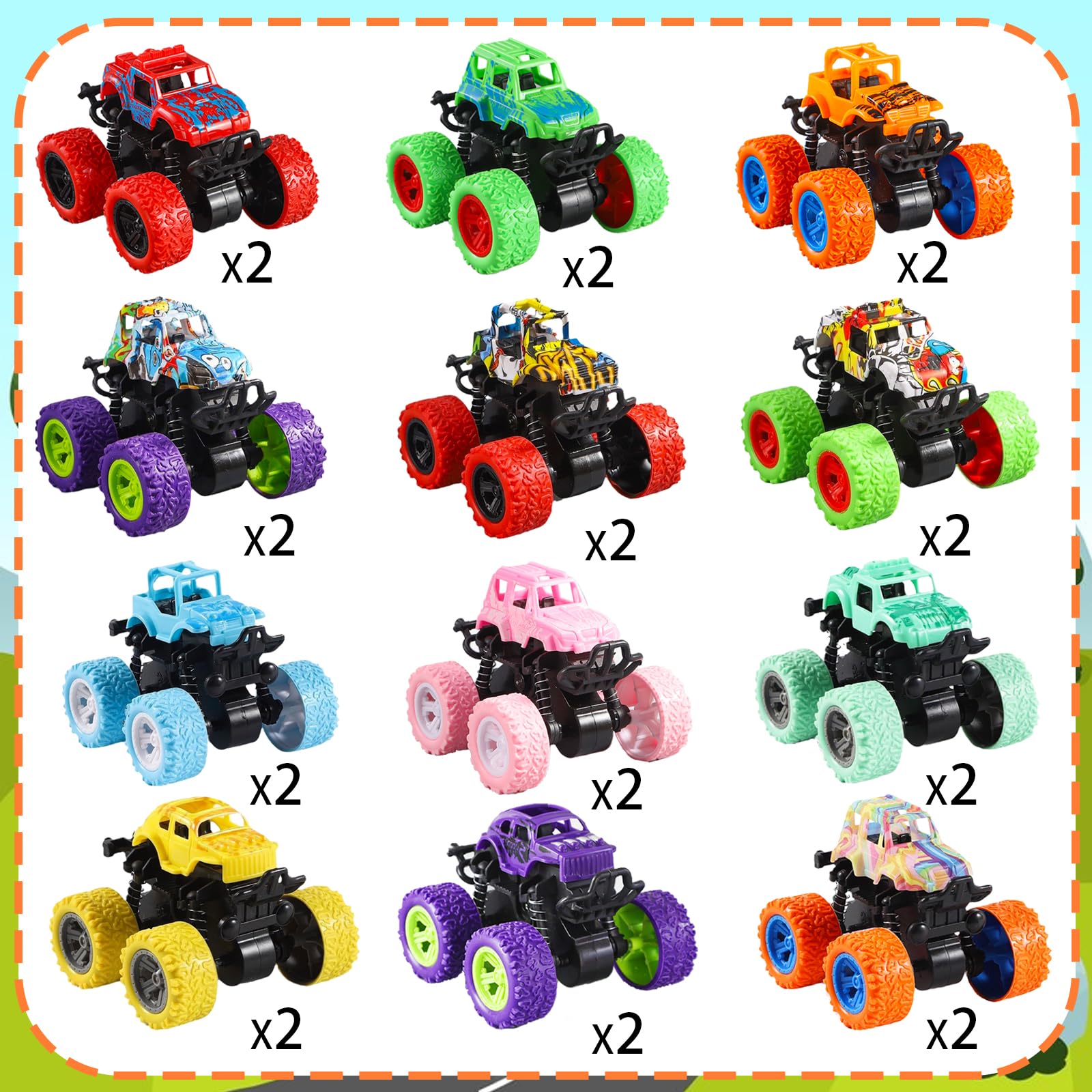 Sunpround Monster Jam trucks in graffiti colors spark imagination and color recognition