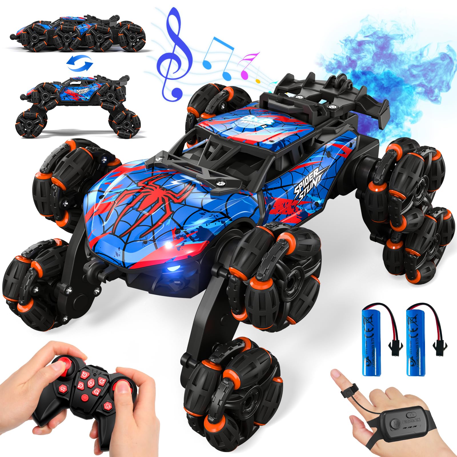 Sunrad 8WD gesture RC car front view showing eight wheels for indoor and outdoor fun.
