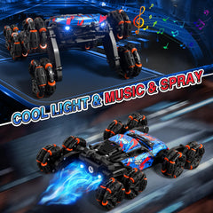Sunrad 8WD gesture RC car spider design with lights for racing visuals.