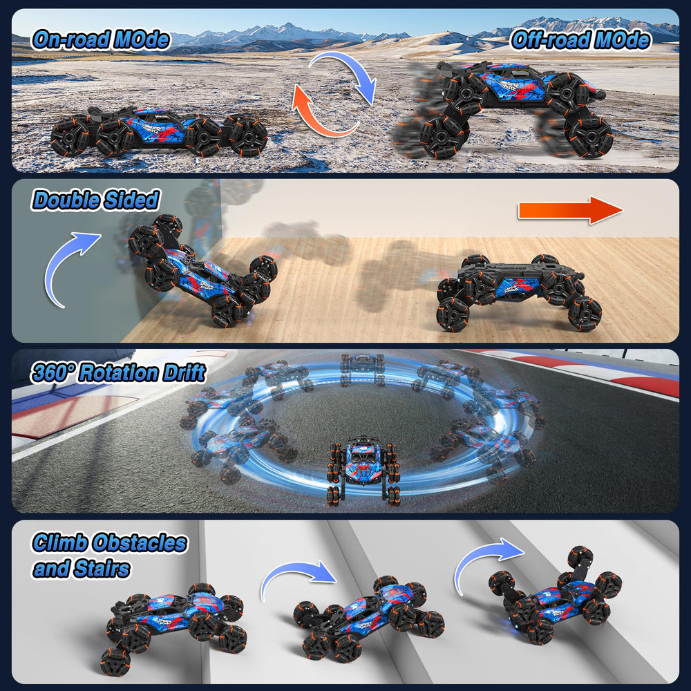 Sunrad 8WD gesture RC car spray effects add sci-fi flair during stunts.