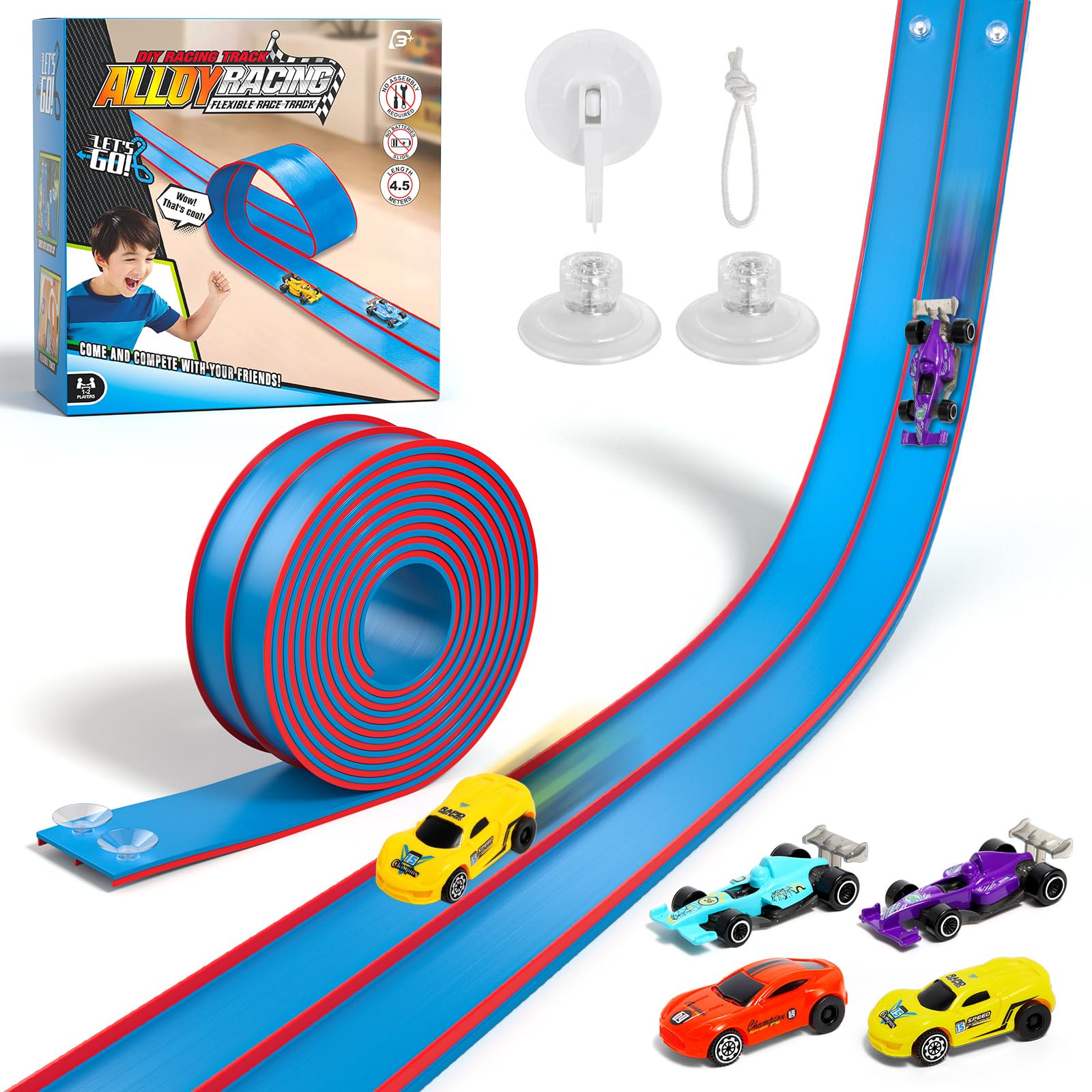 Sunrad 15ft flexible track assembly on the floor boosts imaginative play and coordination.