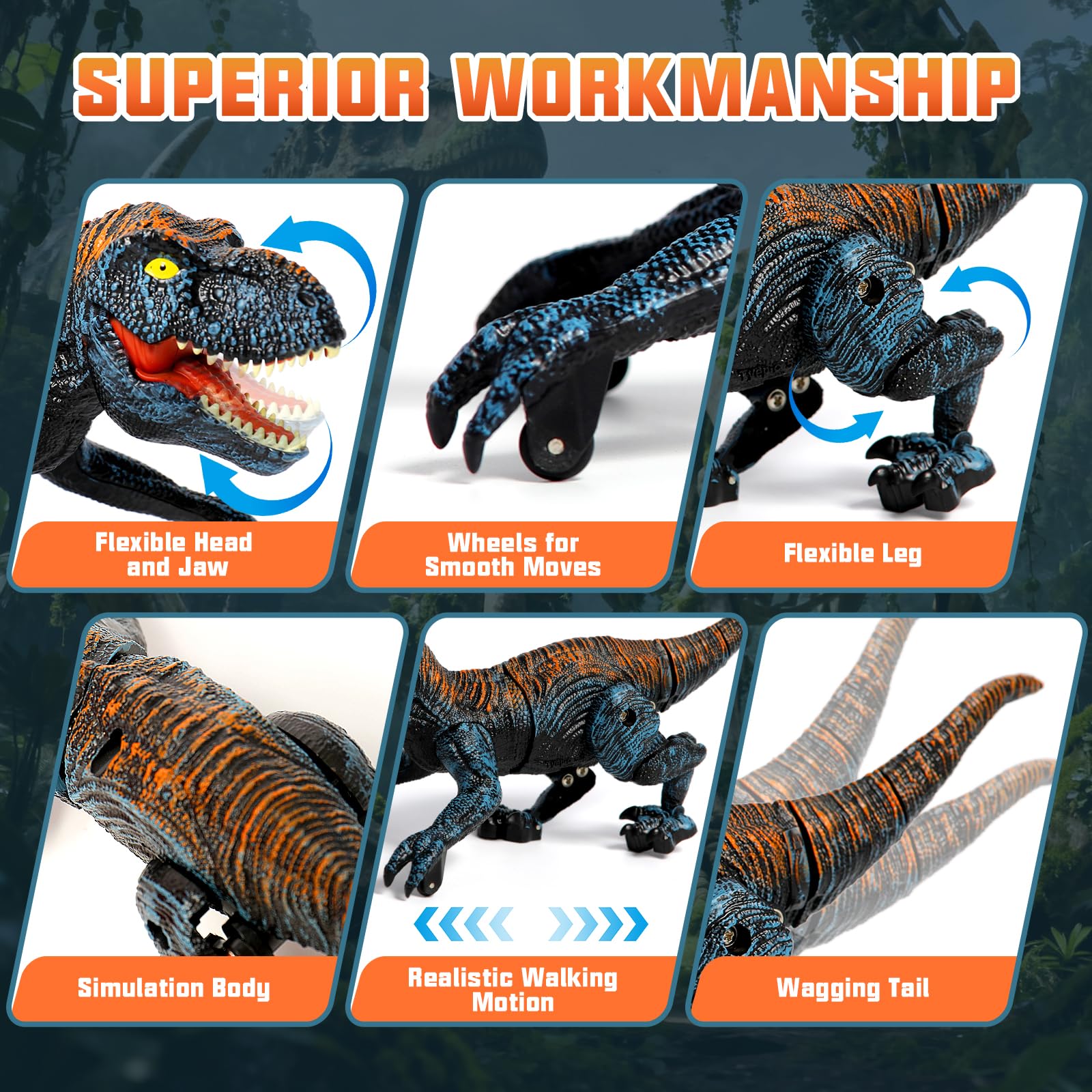 Sunrad Mini RC T-Rex roaring sparks dinosaur adventures for kids.