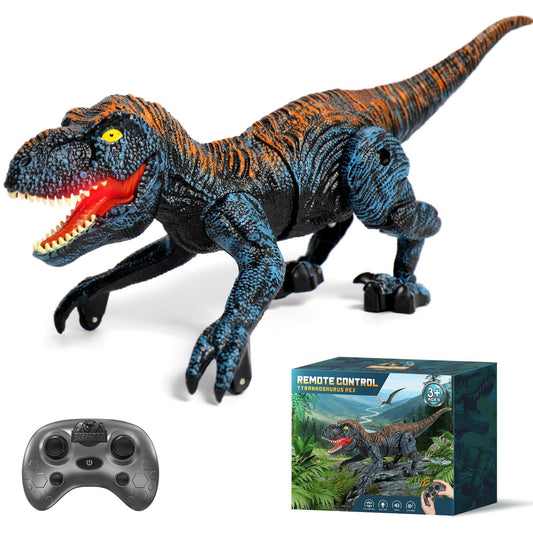 Sunrad Mini RC T-Rex walking shows realistic motion for imaginative play.