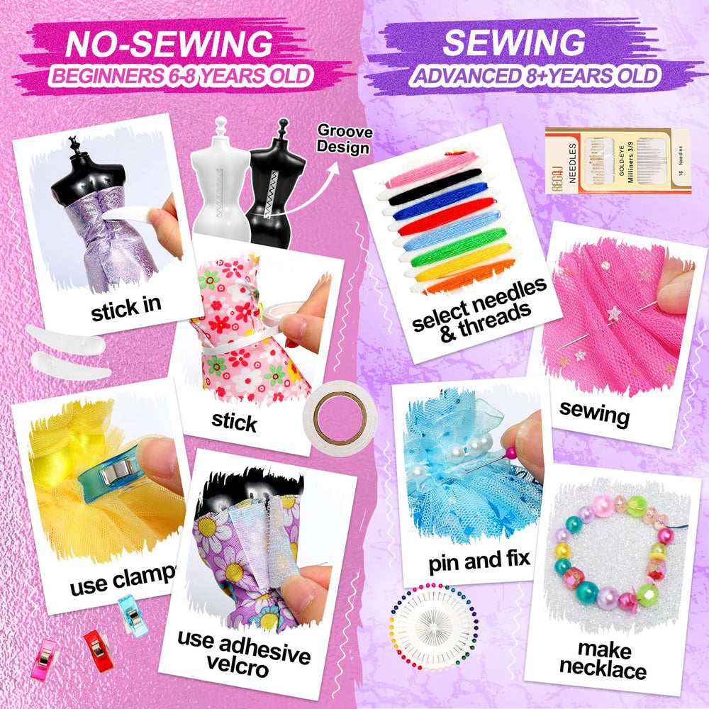 Sunrad no-sew groove design enables beginner-friendly dress making.