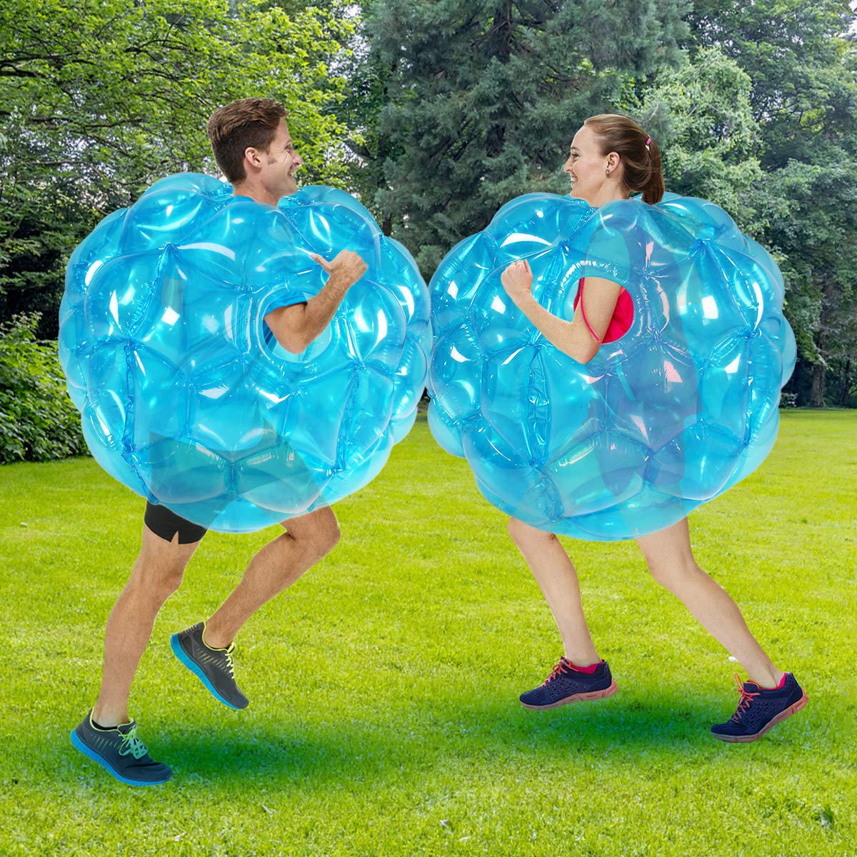 Sunshinemall 2-pack bumper balls 36in blue front view for outdoor family fun