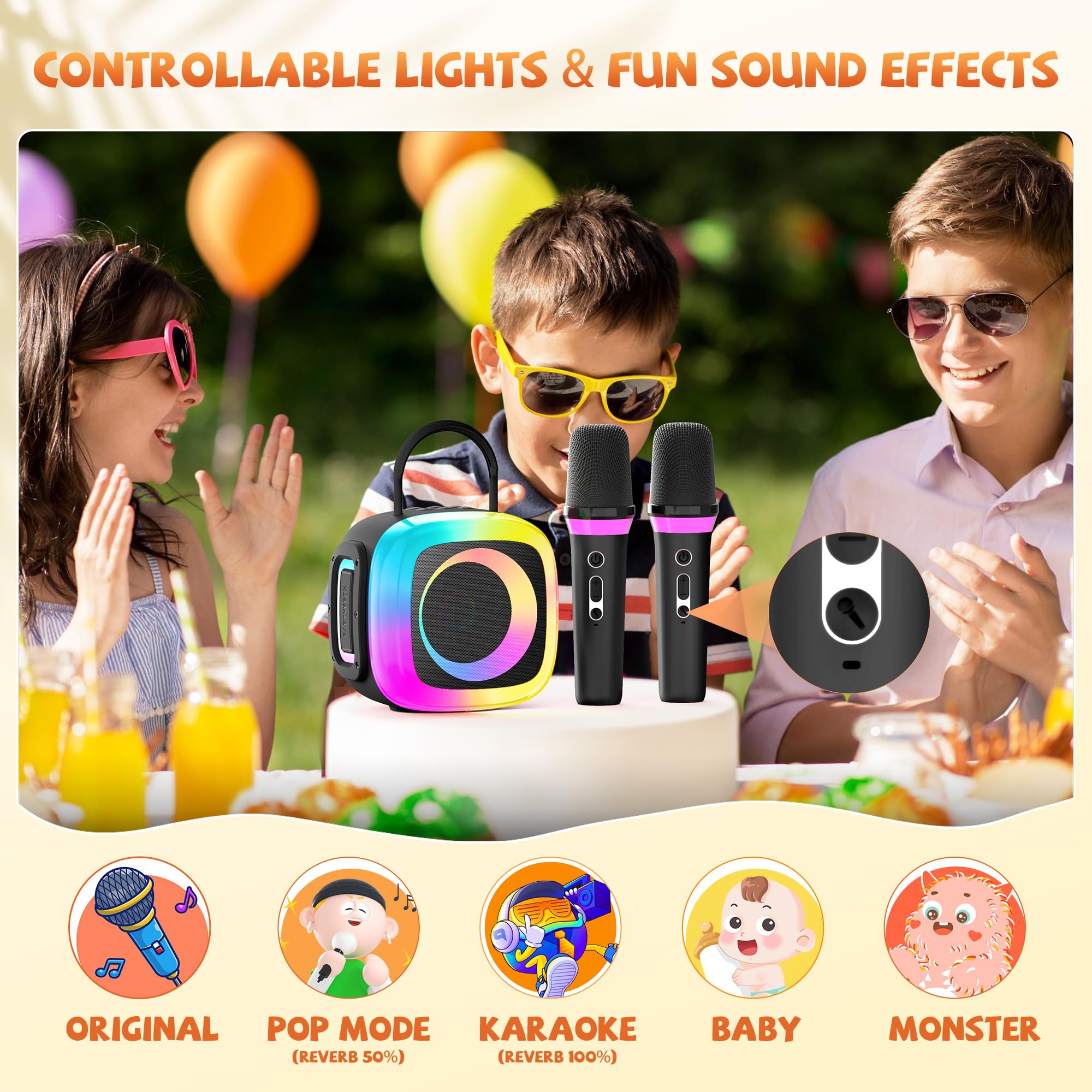 SunTrok Mini Karaoke Machine LED rhythm lights pulsing to the beat