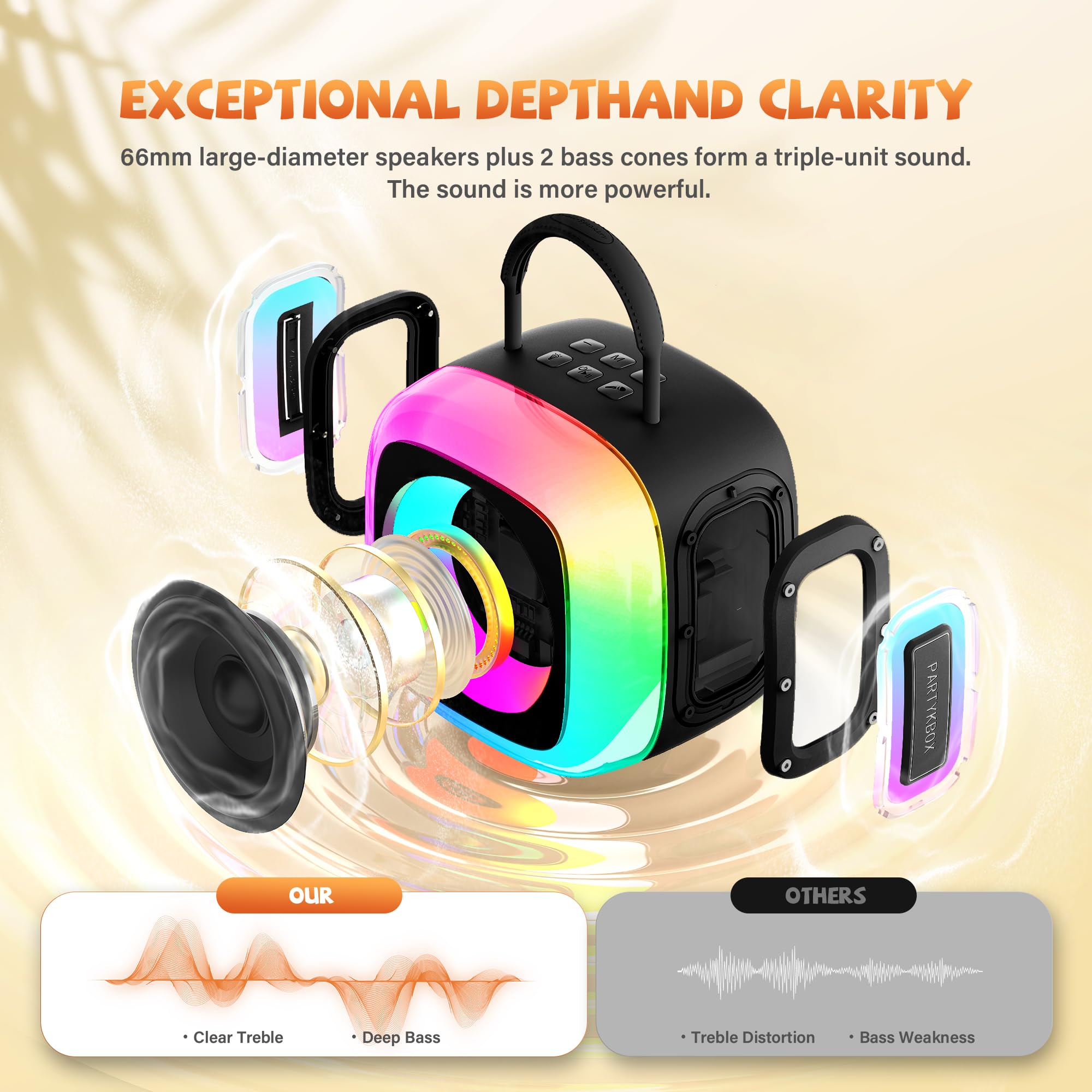SunTrok Mini Karaoke Machine side with dynamic LED light show for party atmosphere