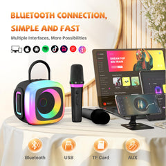 SunTrok Mini Karaoke Machine with two wireless microphones included for instant duo performances