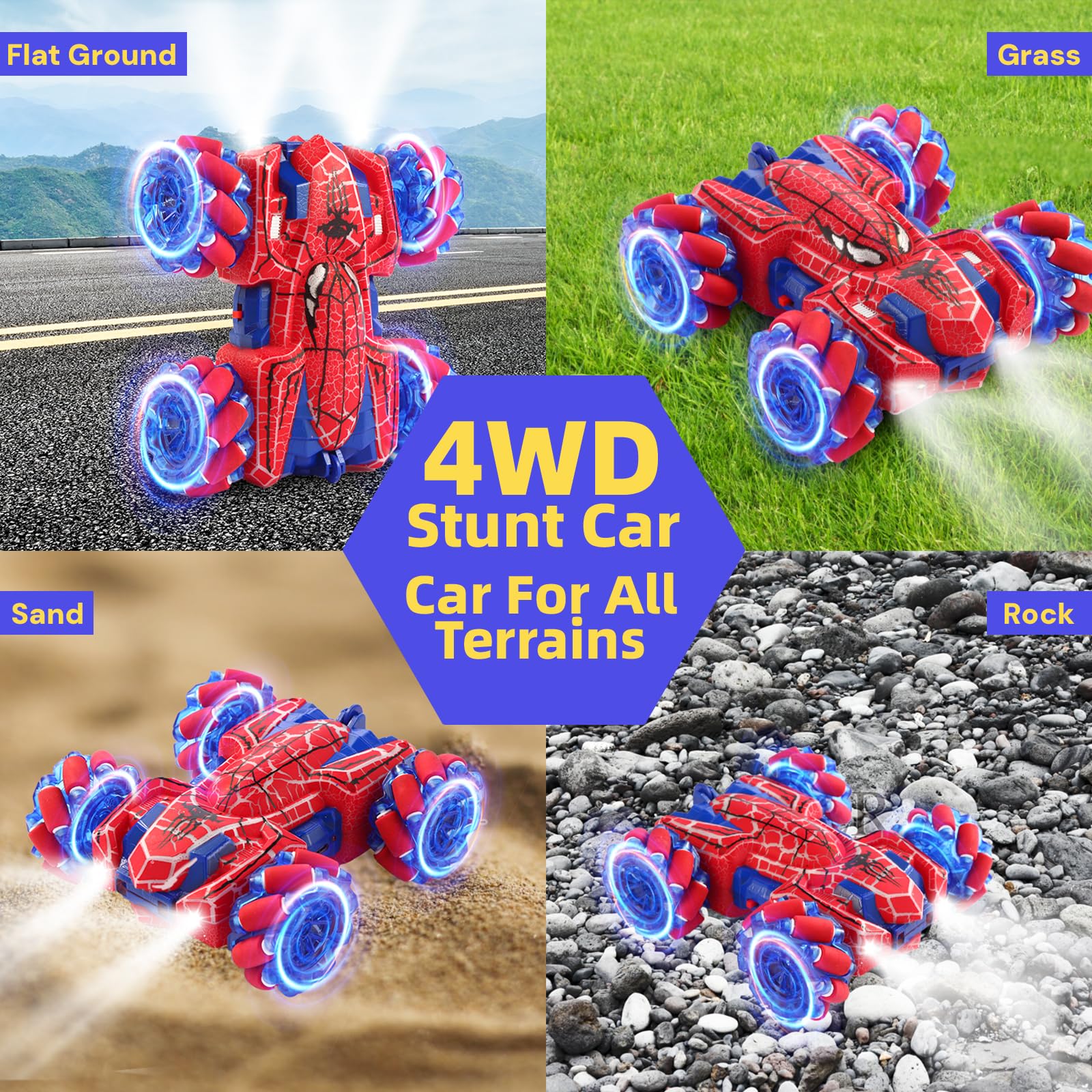 SUPAUSUP Spider RC Car delivering strong 4WD grip on indoor and outdoor surfaces.
