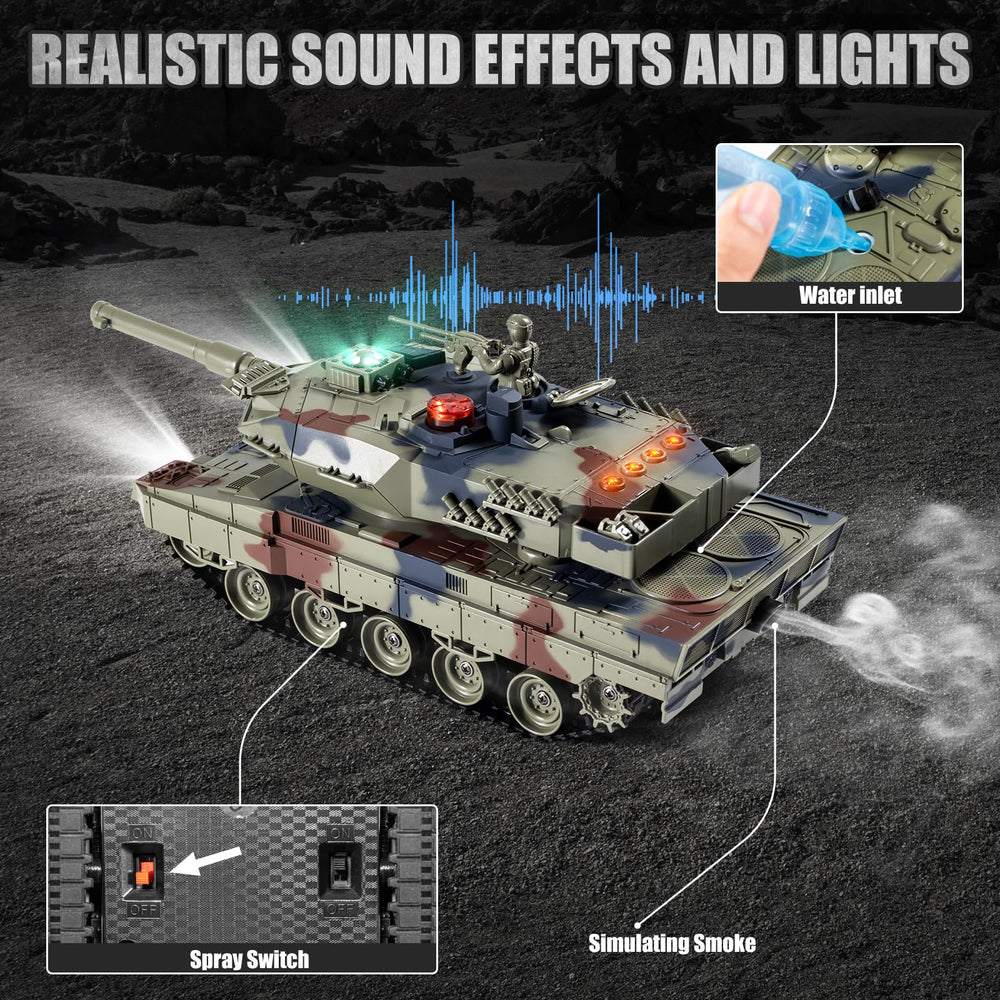 Supdex 1/24 RC Battle Tank smoke and sound effects add realism to play