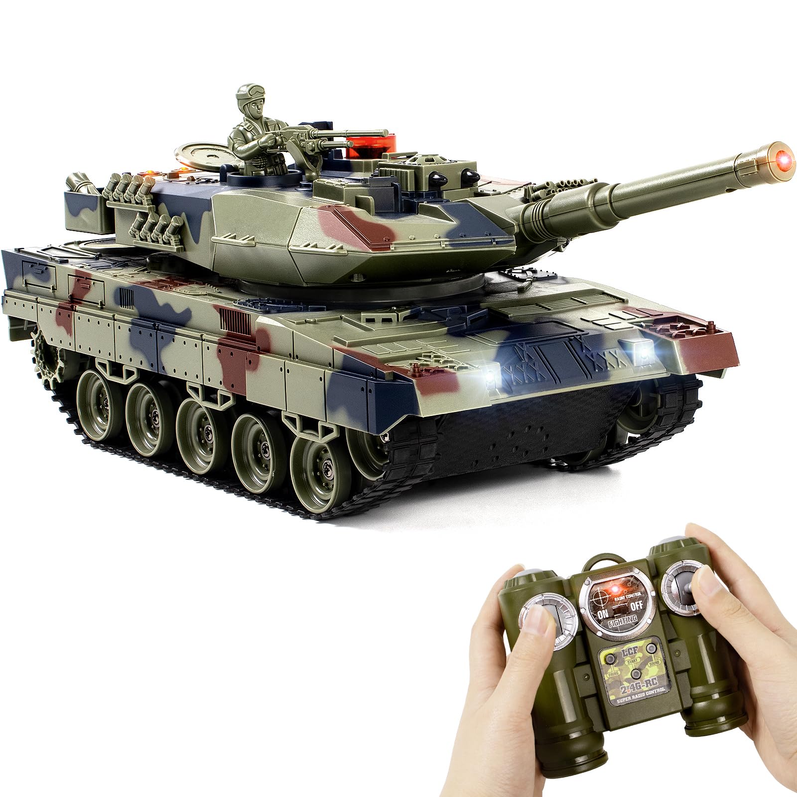 Supdex 1/24 RC Tank front view showing rugged Leopard II-inspired design and details
