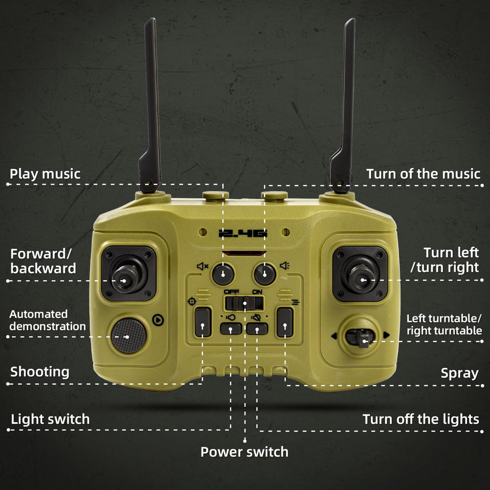 Supdex 1/24 RC Tank remote control offers precise, responsive handling.