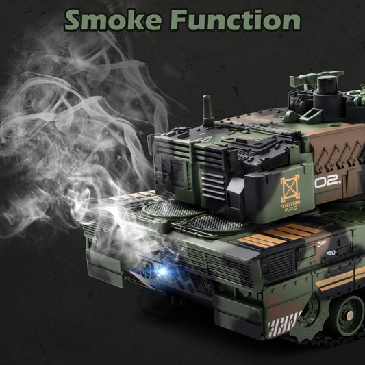 Supdex RC Tank with lights and smoke for immersive action play.