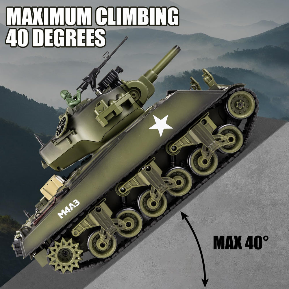 Supdex 1/18 RC Tank uses 2.4G remote for reliable connection.