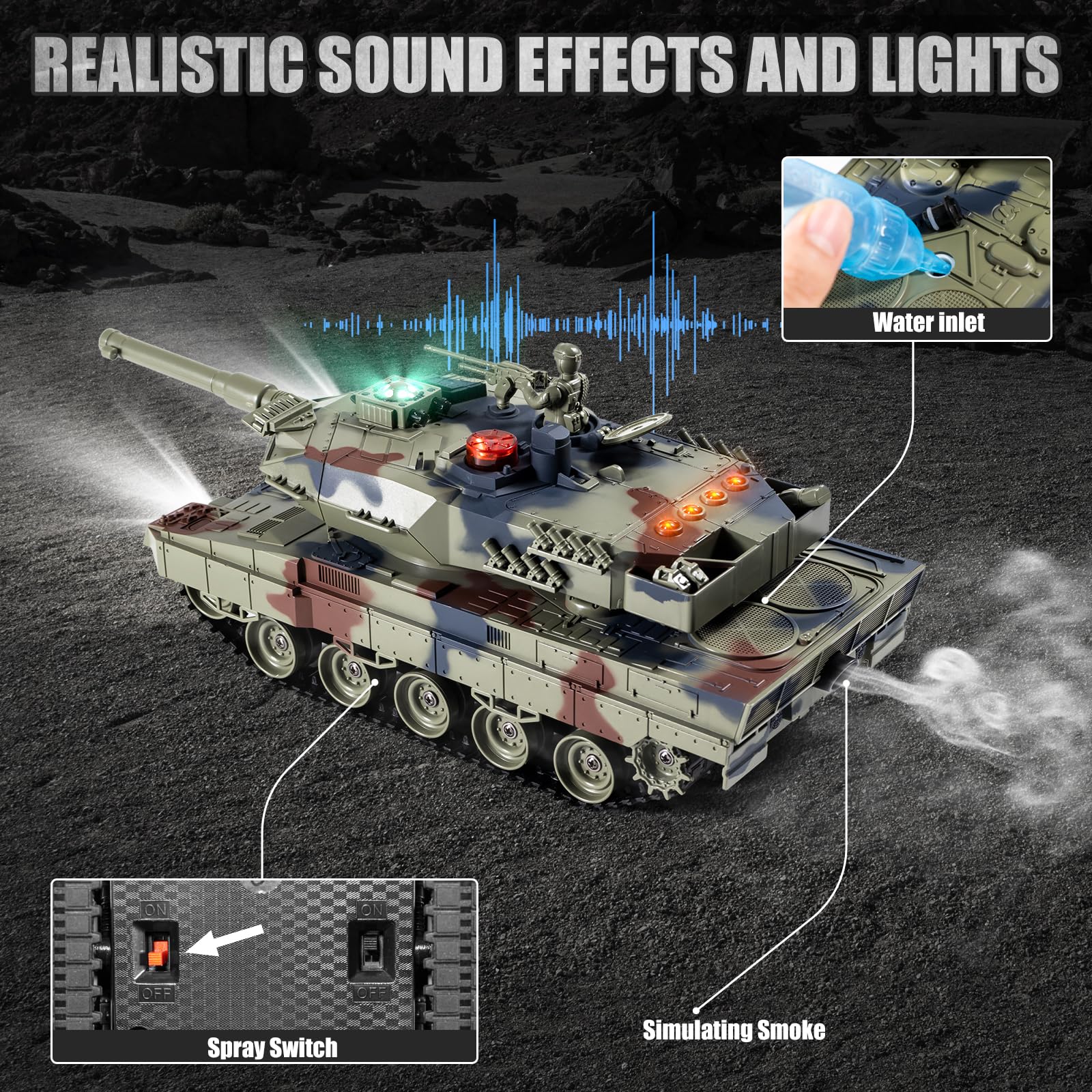 Supdex RC Battle Tank Set detailed tracks emphasize rugged chassis suitable for varied terrain