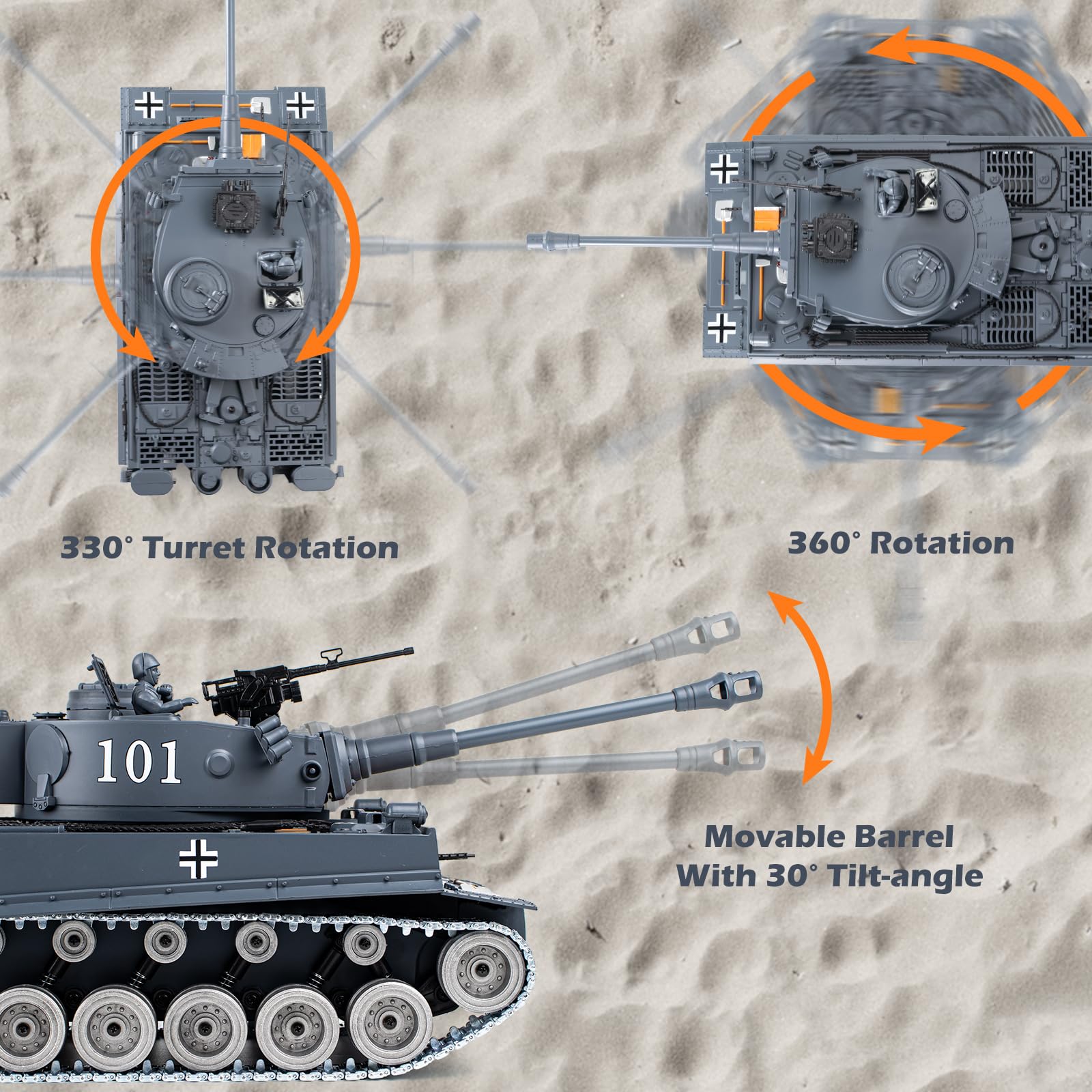 Supdex RC Tank smoke feature with lights adds immersive atmosphere during play.