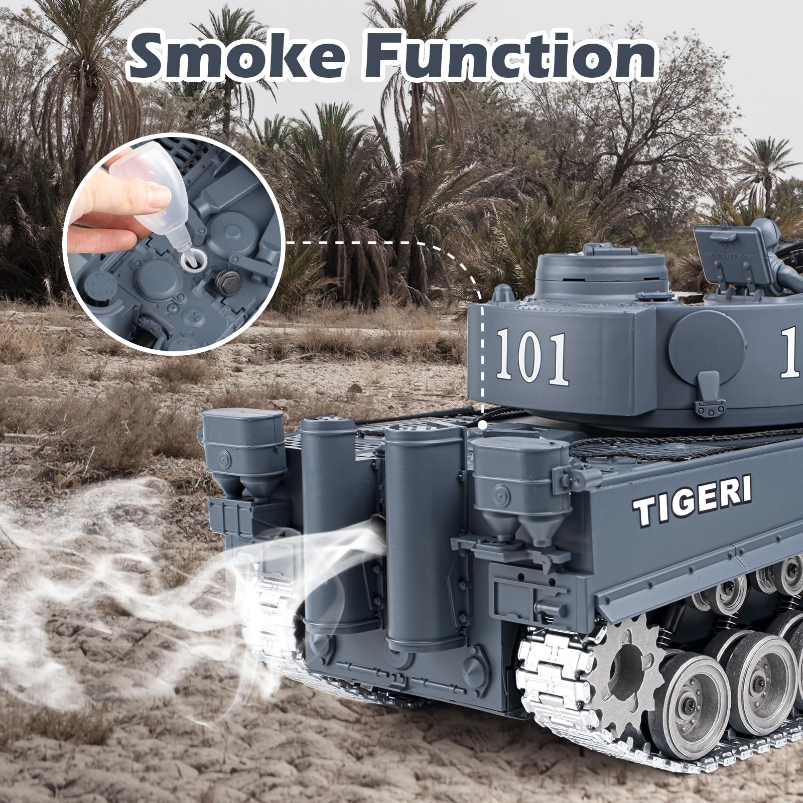 Supdex RC Tank showing turret mobility with tower rotation for dynamic battles.