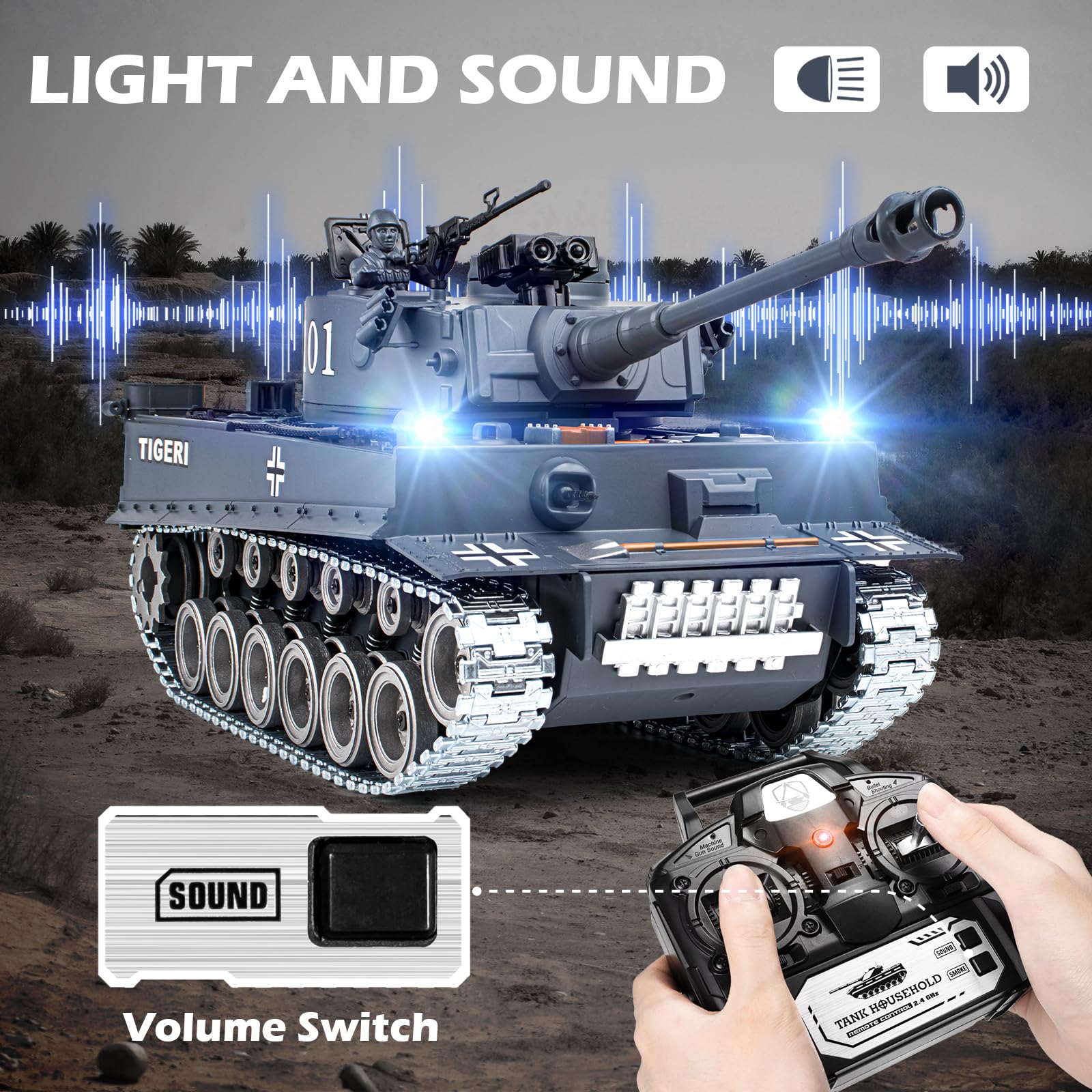 Supdex RC Tank track detail emphasizing wear-resistant alloy tracks on varied terrain.
