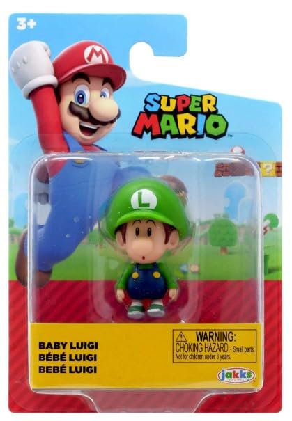 Super Mario Baby Luigi mini figure for display and collection; compact and portable.