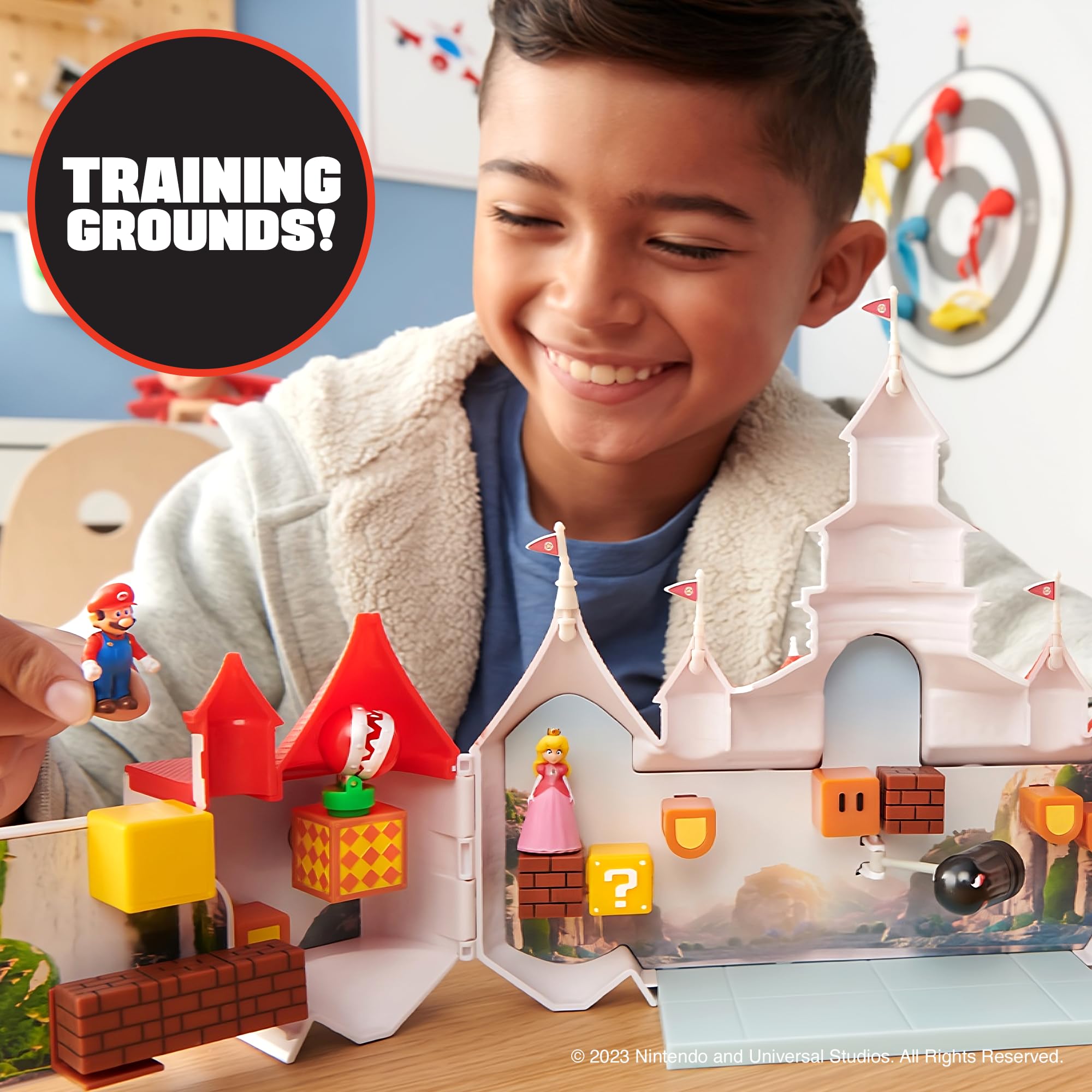 Super Mario Bros training grounds scene with figures for action-packed storytelling