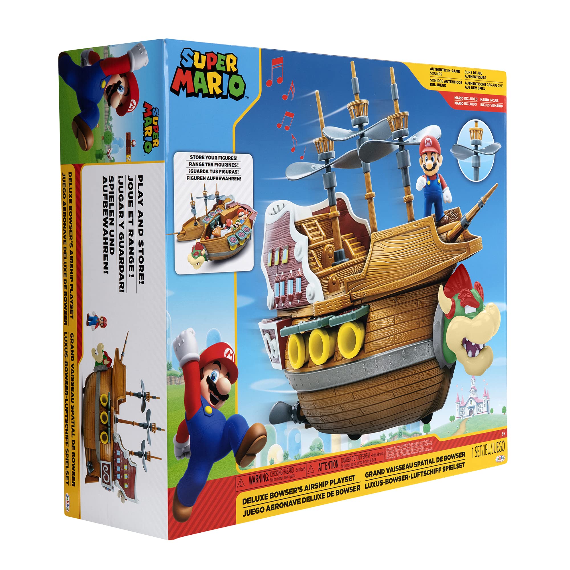 Super Mario Deluxe Bowser's Airship figure storage area for quick setup.