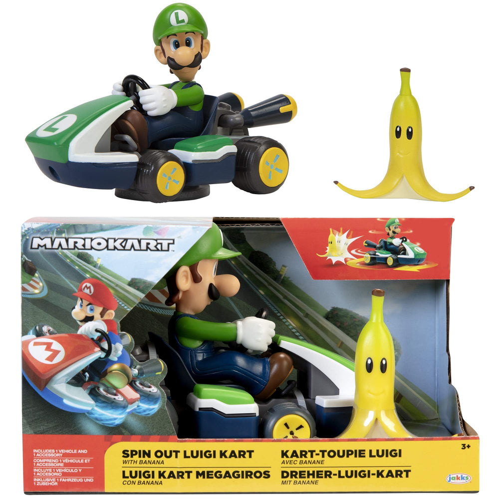 Super Mario Spin Out Luigi Racer front view for quick play and familiarity