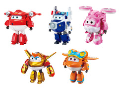 Super Wings five-pack front view shows transforming figures for imaginative play