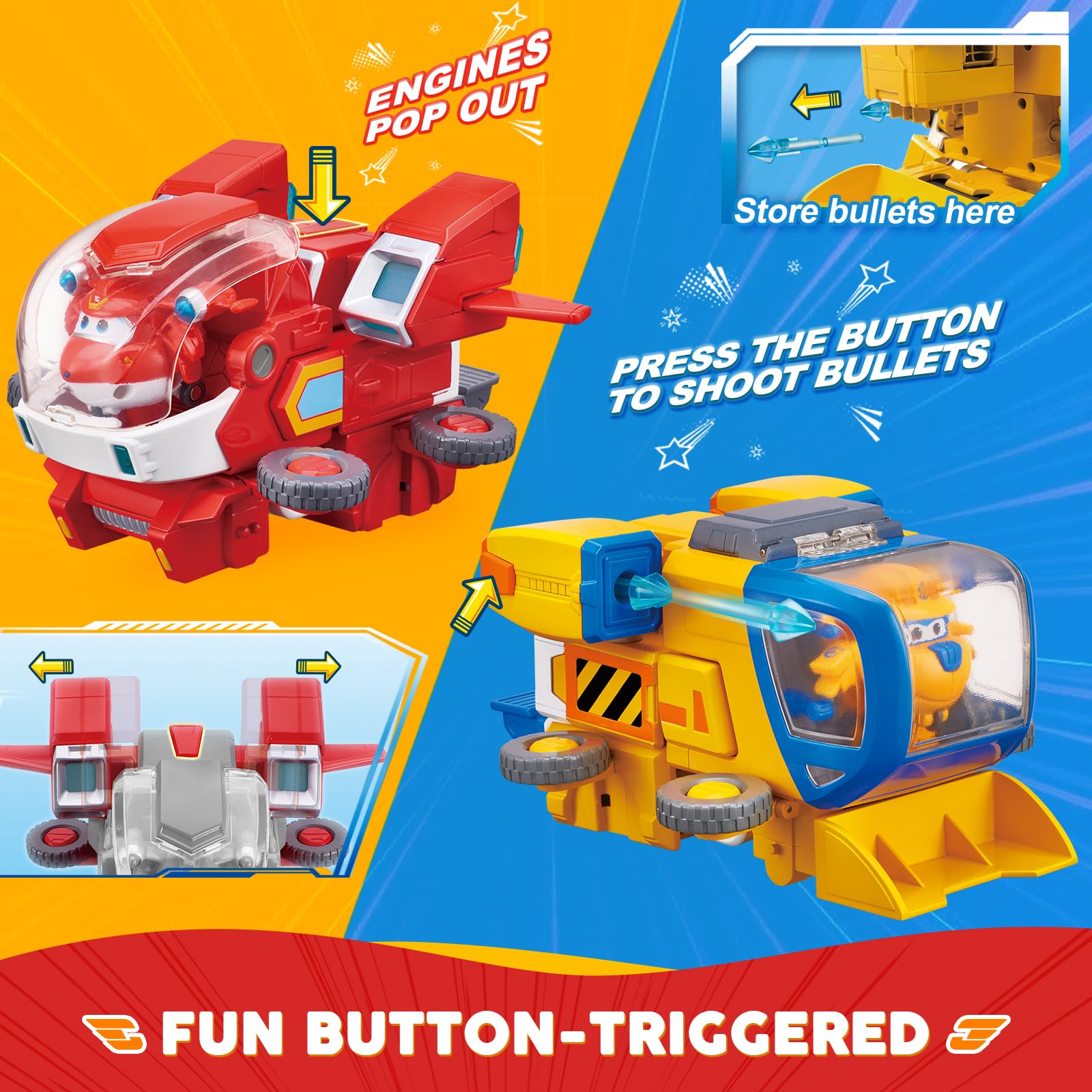 Super Wings Jett's 2-inch mini-robot enables quick form changes.