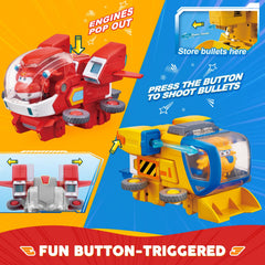 Super Wings Jett's 2-inch mini-robot enables quick form changes.