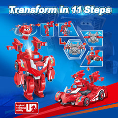 Assembled robot suit cab feature highlighted for hands-on building play