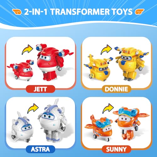 Super Wings transform-a-bot Donnie figure showing engineering-driven transform for hands-on fun.