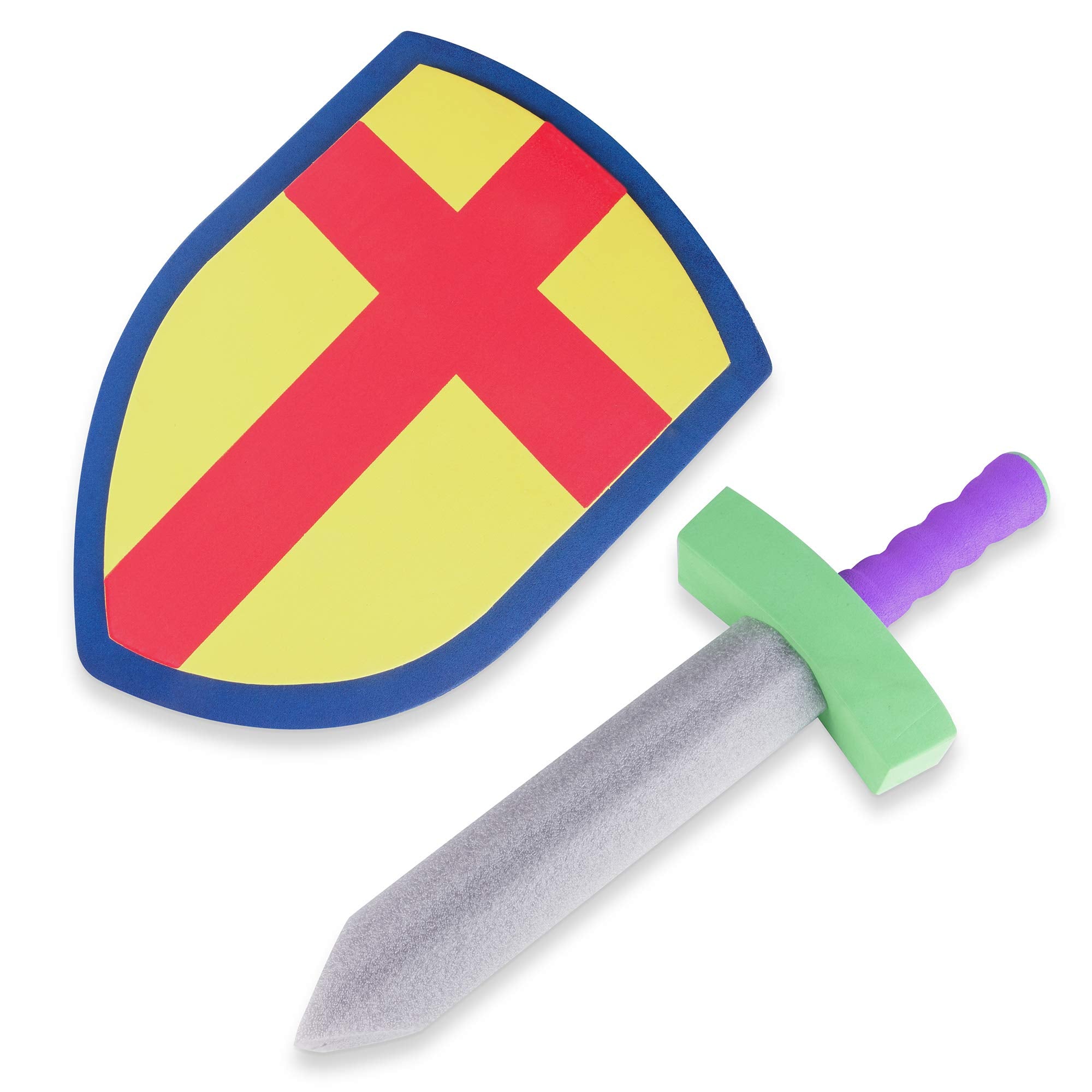 Medieval crest design on the foam set enhances authenticity