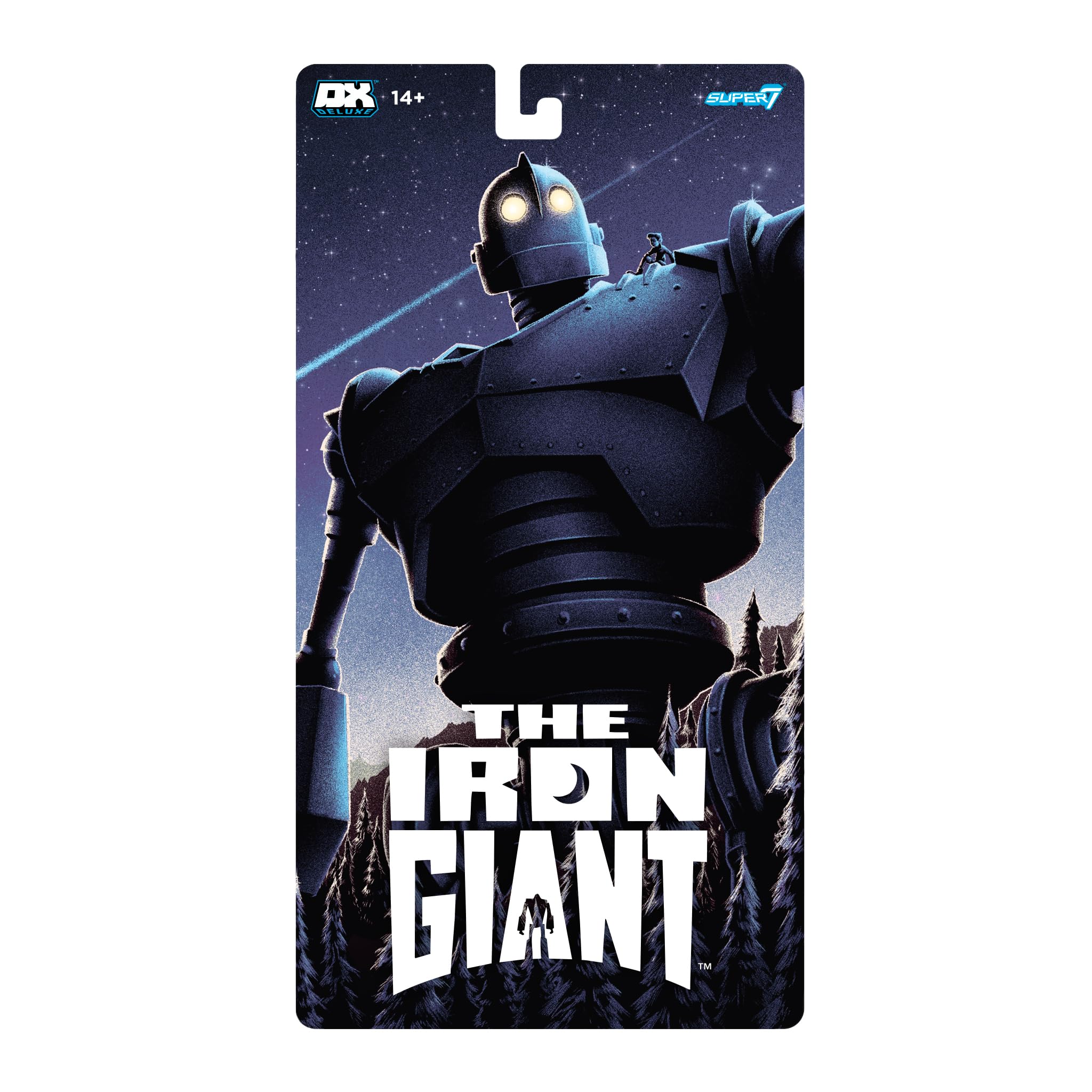 Blister cardback packaging evokes retro collectible presentation for Super7 Iron Giant.