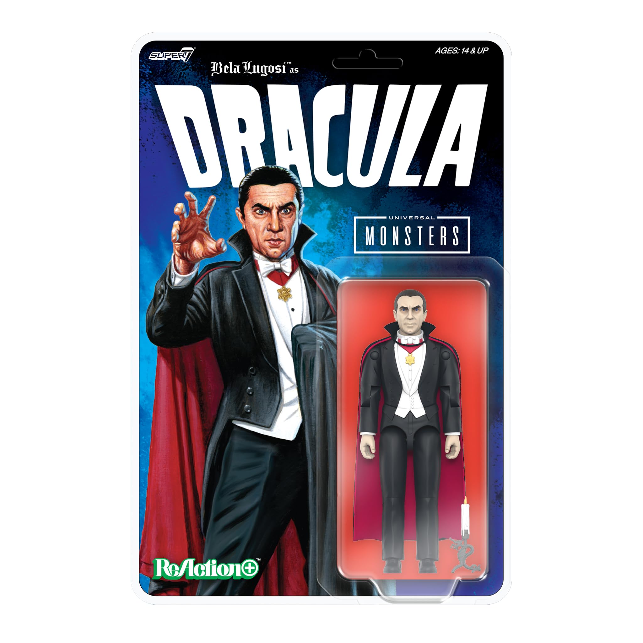 Super7 Dracula ReAction+ Wave 01 figure front view for striking display and collector setup.