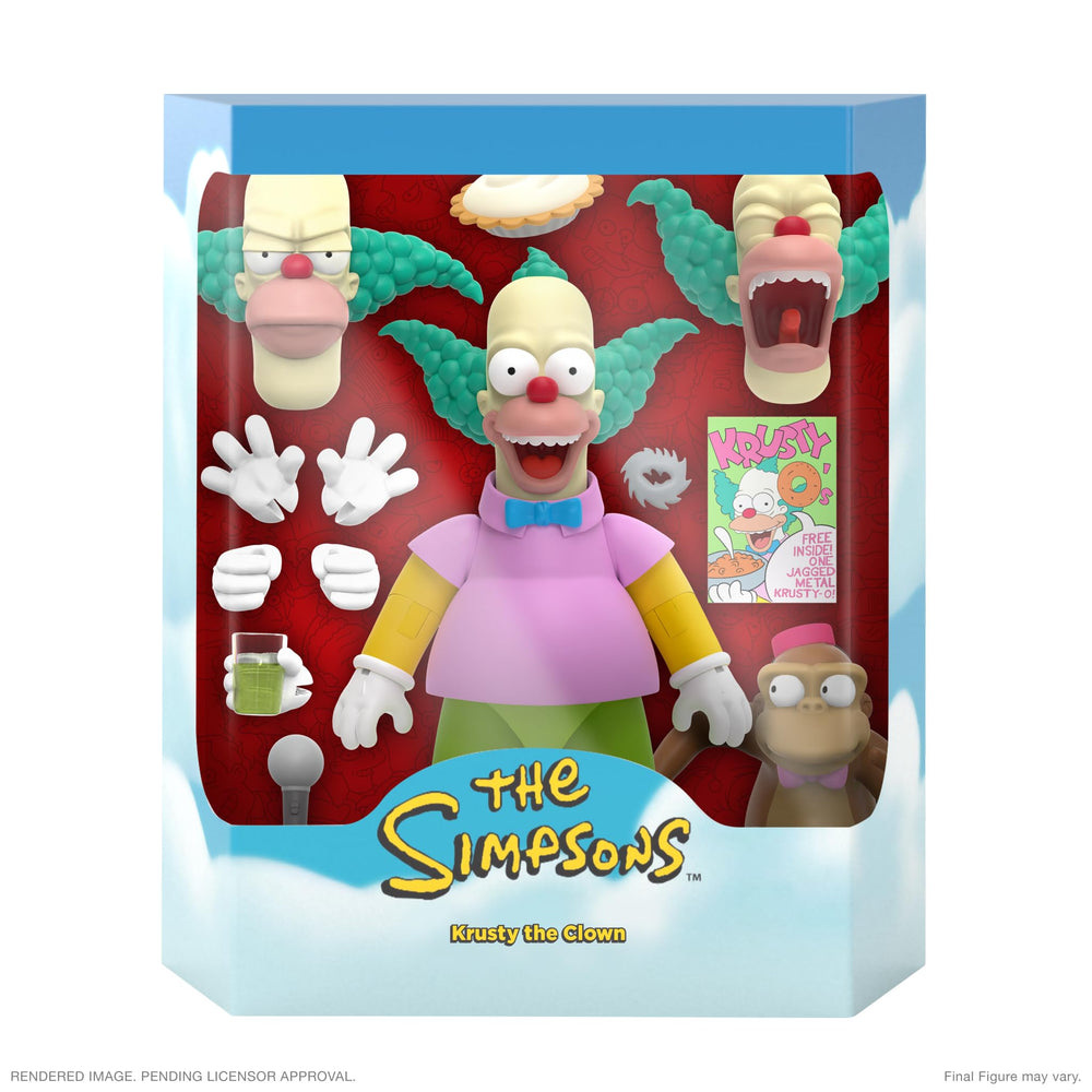 Super7 Krusty the Clown Ultimates with interchangeable hands for dynamic posing.