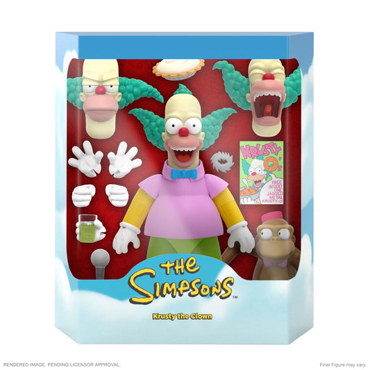 Super7 Krusty the Clown Ultimates with interchangeable hands for dynamic posing.